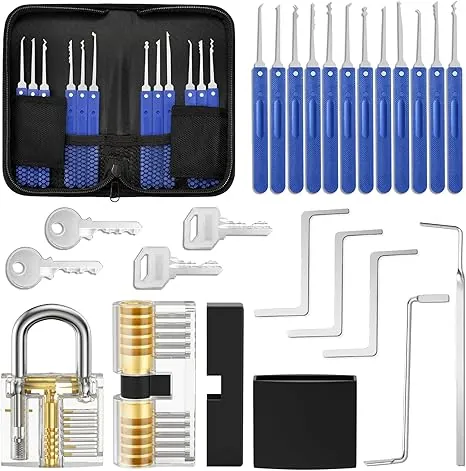 Eventronic Kit de Crochetage Serrure 17 Pièces, [Beginner Friendly] Lock Picking Kit Outils de D'entraînement avec 2 Serrure Transparente Cadenas, Manuel d'instruction pour Serruriers Débutant et Pro