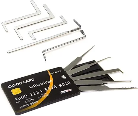 Loboo Idea Kit de5 outils de prélèvement de serrurerie pour serruriers et débutants dans un étui carte de crédit