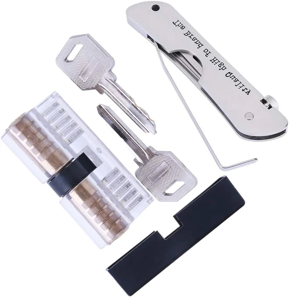 Loboo Idea Kit de crochetage 7 en 1 avec serrure d'apprentissage transparente 2 en 1 avec guide électronique pour serrurier débutant et professionnel