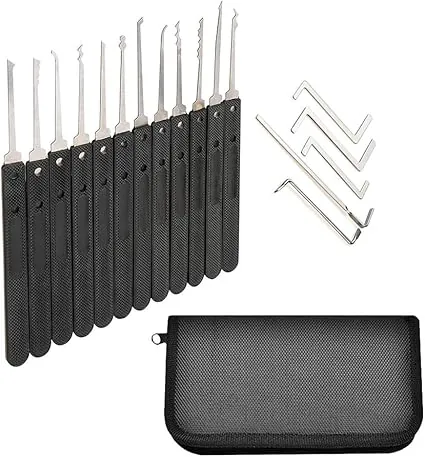 Loboo Idea 17 pièces Set de sélection de verrouillage/Kit de sélection de verrouillage/Outil d'extraction de clé de verrouillage avec sac à fermeture à glissière noir