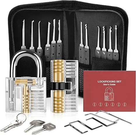 Diyife Kit de Crochetage Serrure 26 Pièces, Lock Picking Kit Outils de D'entraînement avec 2 Serrure Transparente, Poignée en Silicone Confortable, pour Serruriers Débutant et Pro (Noir)