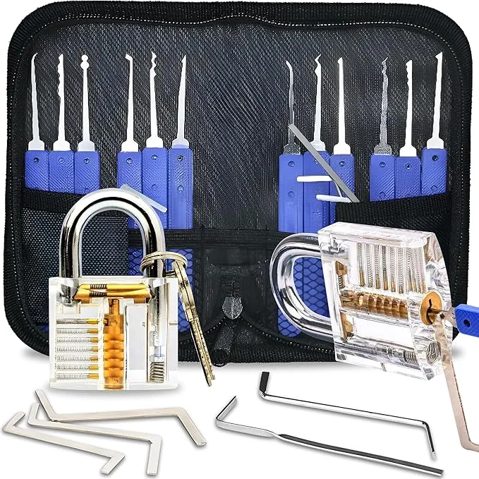 Retoo Kit de Crochetage de Serrure, 20 Pièces, Transparents Cadenas, Outils D'entraînement pour Serruriers Débutants et Professionnels, Systèmes de Clés Générales, 12 Clés, 5 Clés Dynamométriques
